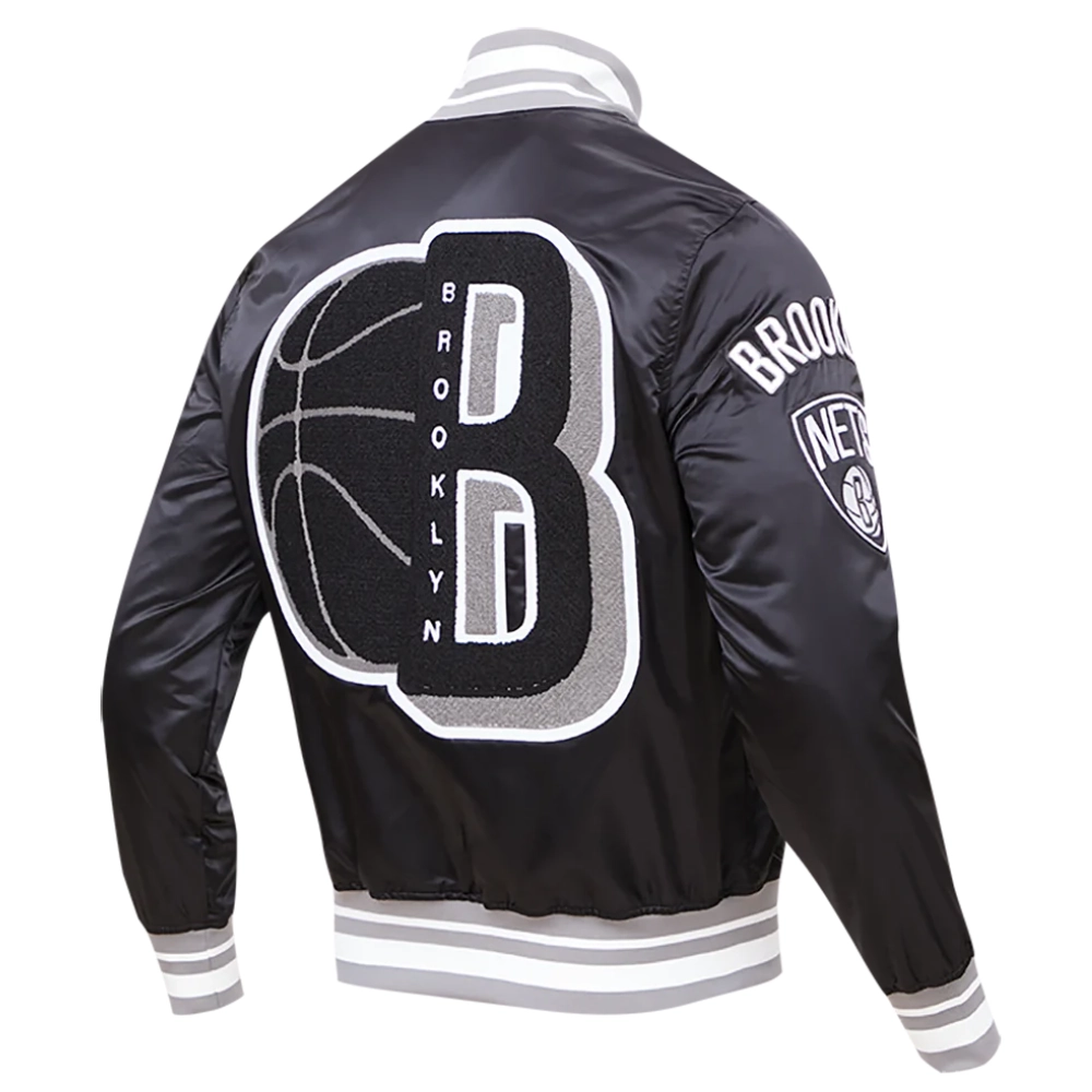 Brooklyn nets mashup full snap satin varsity black jacket 6