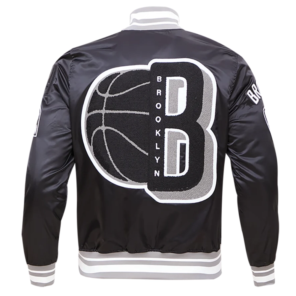 Brooklyn nets mashup full snap satin varsity black jacket 7
