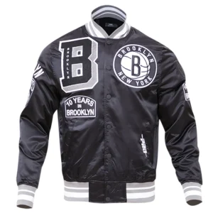 Brooklyn nets mashup full snap satin varsity black jacket 9