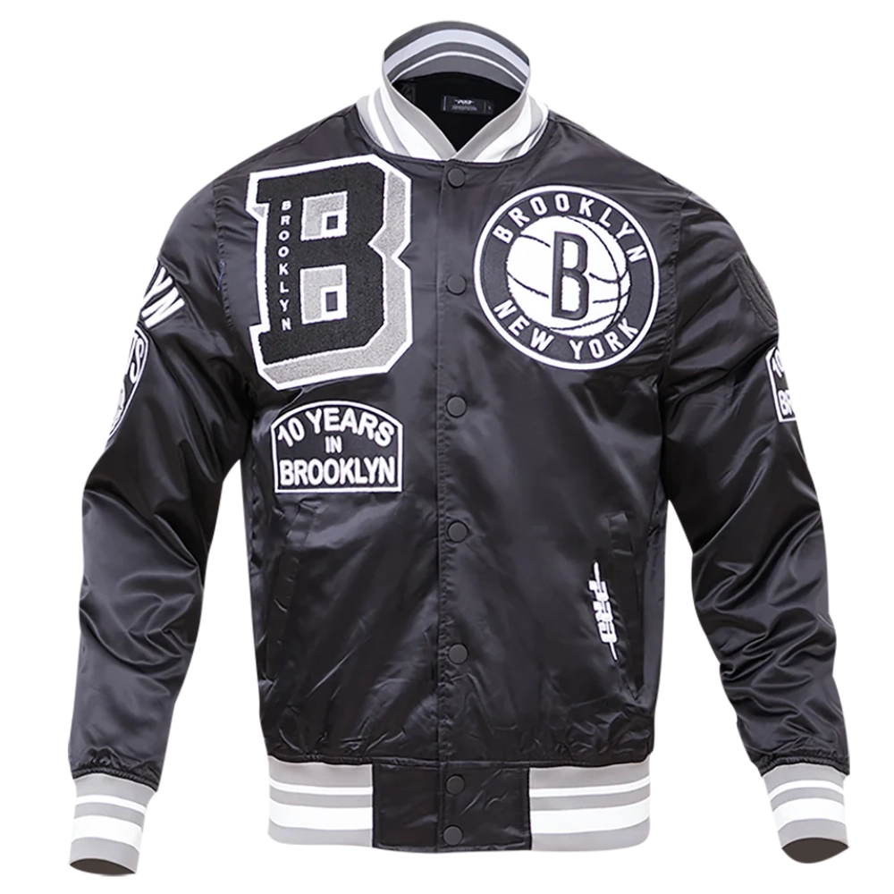 Brooklyn nets mashup full snap satin varsity black jacket 9