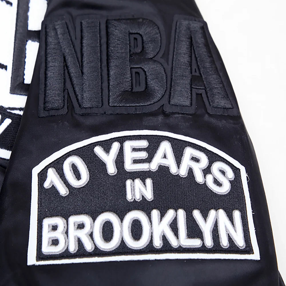Brooklyn nets mashup full snap satin varsity black jacket