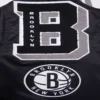 Brooklyn nets mashup full snap satin varsity jacket black 3