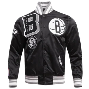Brooklyn nets mashup full snap satin varsity jacket black 8