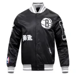 Brooklyn Nets Old English Black Satin Jacket
