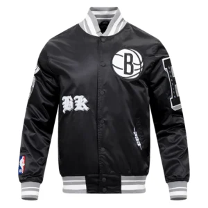 Brooklyn nets old english rib satin varsity jacket black 1