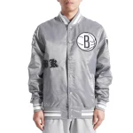 Brooklyn Nets Old English Gray Satin Jacket