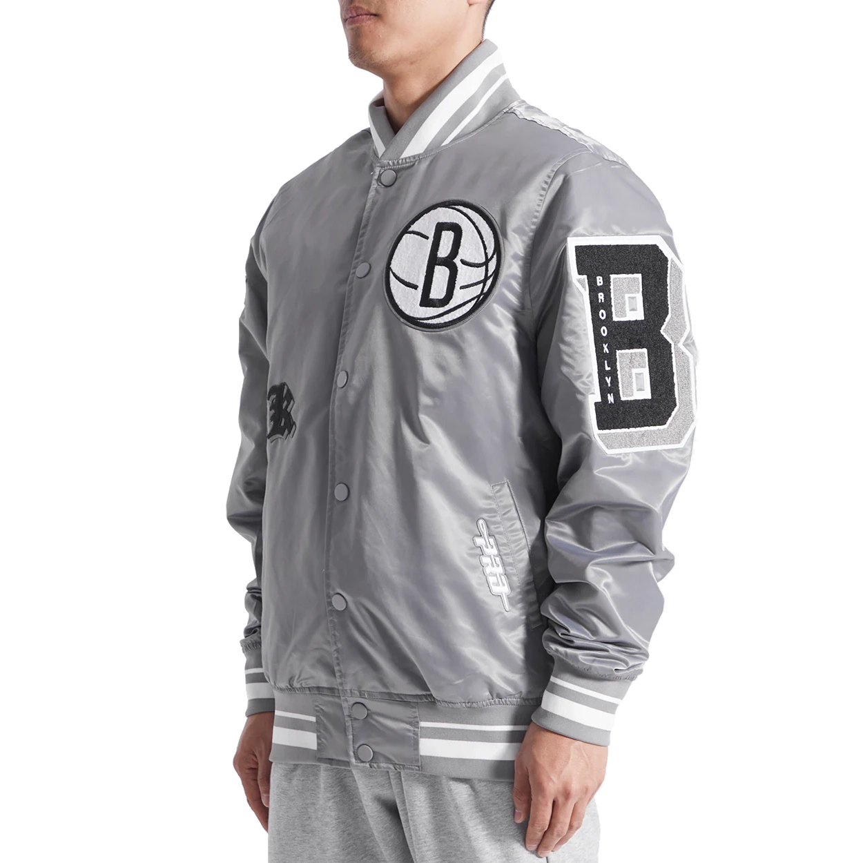 Brooklyn nets old english rib satin varsity jacket gray 2