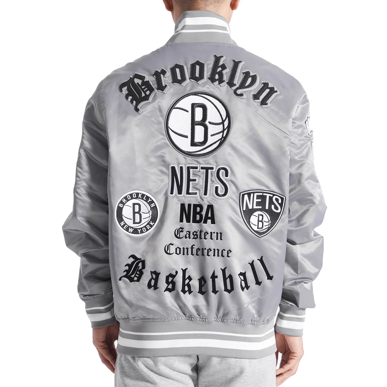 Brooklyn nets old english rib satin varsity jacket gray 4