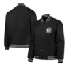 Brooklyn nets one color black satin varsity jacket