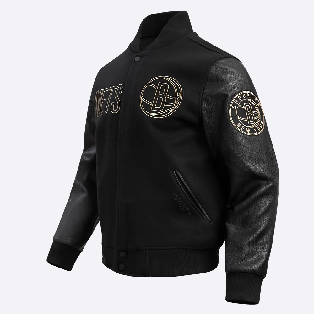 Brooklyn nets pro standard black and gold varsity jacket 1