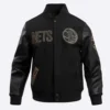Brooklyn nets pro standard black and gold varsity jacket 2