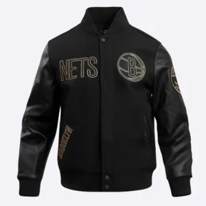 Brooklyn nets pro standard black and gold varsity jacket 2