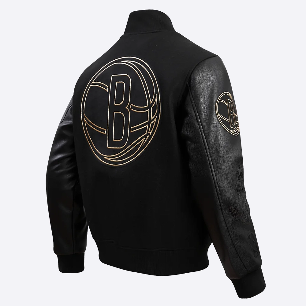 Brooklyn nets pro standard black and gold varsity jacket 3