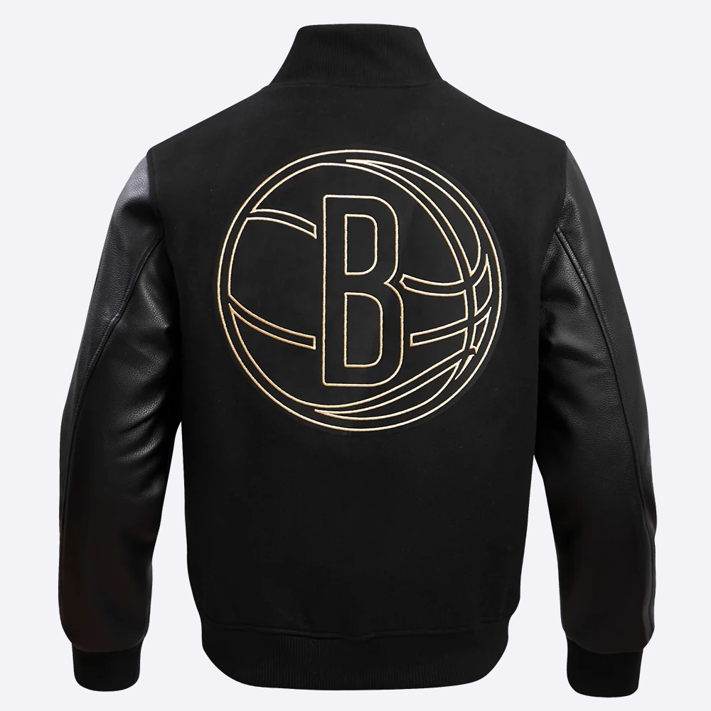 Brooklyn nets pro standard black and gold varsity jacket 4