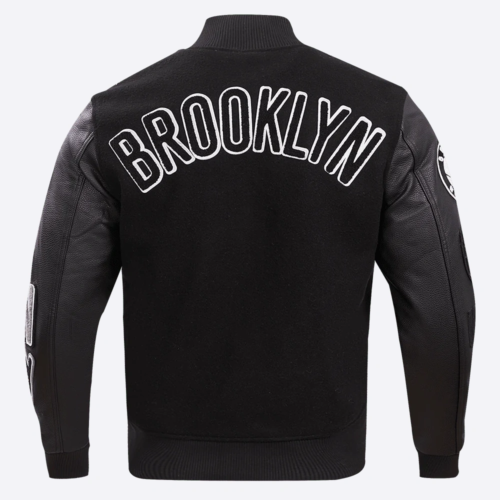 Brooklyn nets pro standard blended logo black varsity jacket 4
