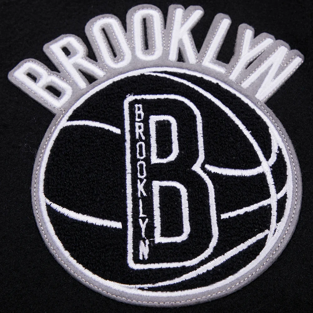 Brooklyn nets pro standard blended logo black varsity jacket 5