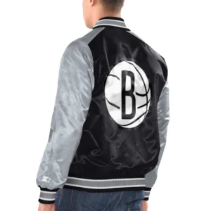 Brooklyn nets renegade satin varsity jacket black silver 2