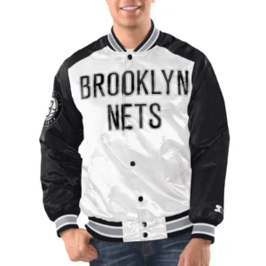 Brooklyn nets renegade satin varsity jacket white black 1