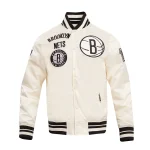 Brooklyn Nets Retro Classic Full-Snap Cream Satin Jacket