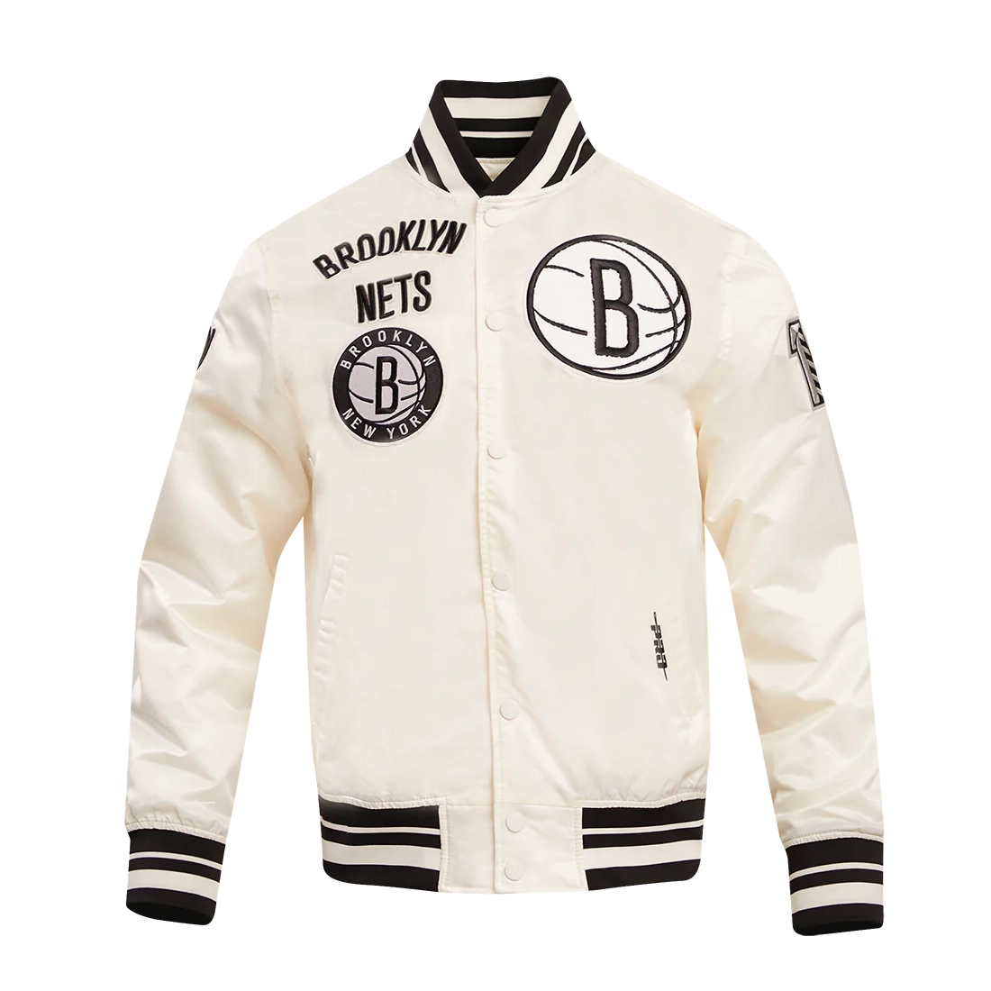 Brooklyn nets retro classic full snap satin varsity jacket cream 1