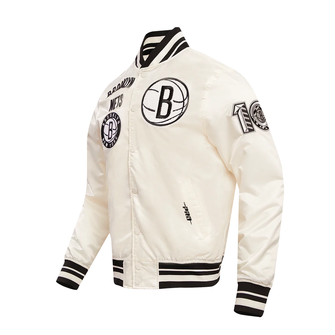Brooklyn nets retro classic full snap satin varsity jacket cream 2
