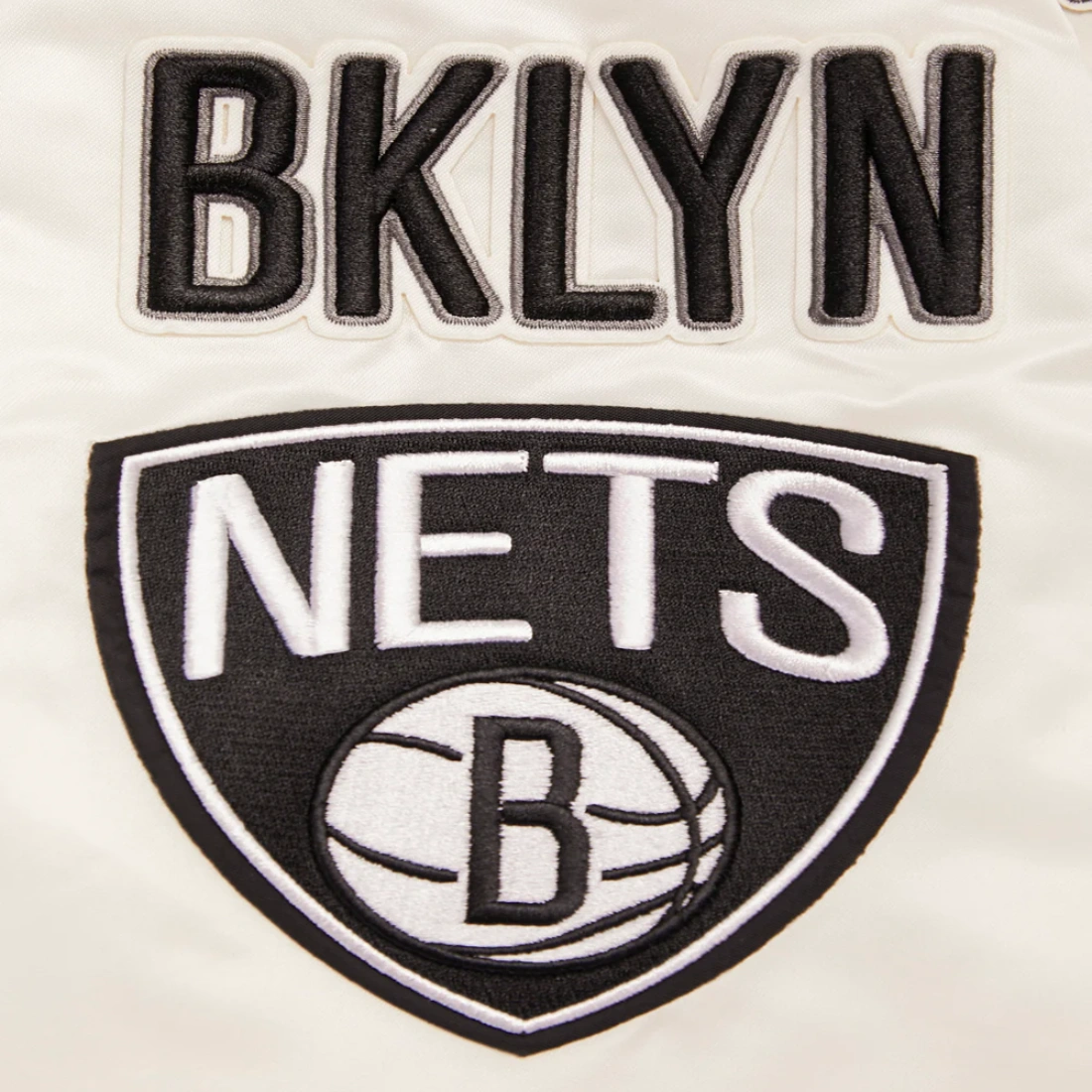 Brooklyn nets retro classic full snap satin varsity jacket cream 8