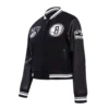 Brooklyn nets retro classic womens wool leather varsity jacket black 2