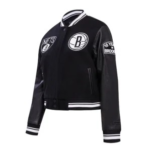 Brooklyn nets retro classic womens wool leather varsity jacket black 2