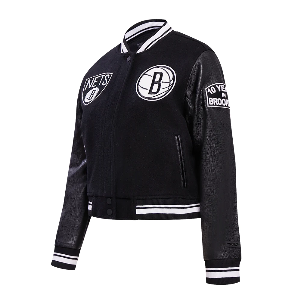 Brooklyn nets retro classic womens wool leather varsity jacket black 2