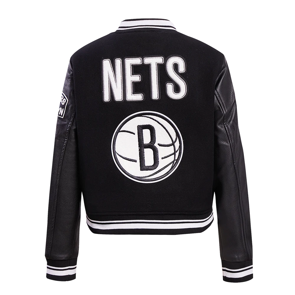 Brooklyn nets retro classic womens wool leather varsity jacket black 4