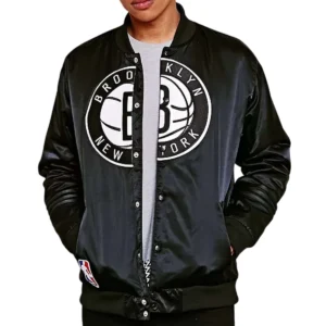 Brooklyn nets satin full snap jacket