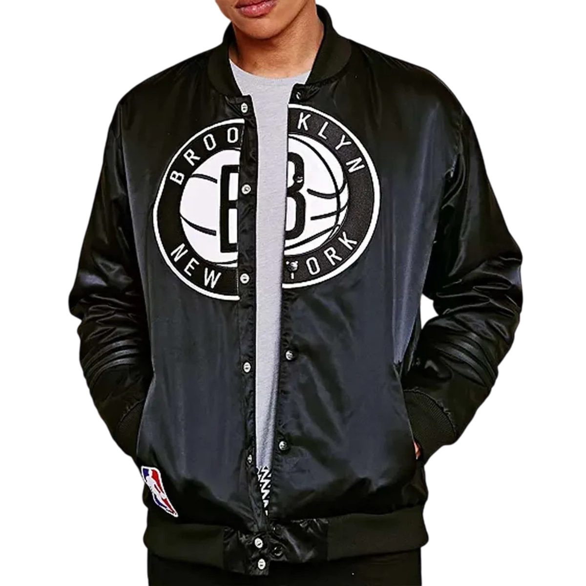 Brooklyn nets satin full snap jacket
