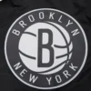 Brooklyn nets script tail full snap satin varsity jacket black