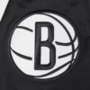 Brooklyn nets script tail full snap satin varsity jacket black 2