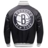 Brooklyn nets script tail full snap satin varsity jacket black 5