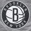 Brooklyn nets script tail full snap satin varsity jacket gray