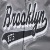Brooklyn nets script tail full snap satin varsity jacket gray 3