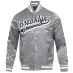 Brooklyn Nets Script Tail Gray Satin Jacket