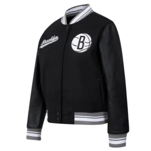 Brooklyn nets script tail womens wool leather varsity jacket black 5