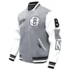 Brooklyn nets script tail wool leather varsity jacket grey white 5