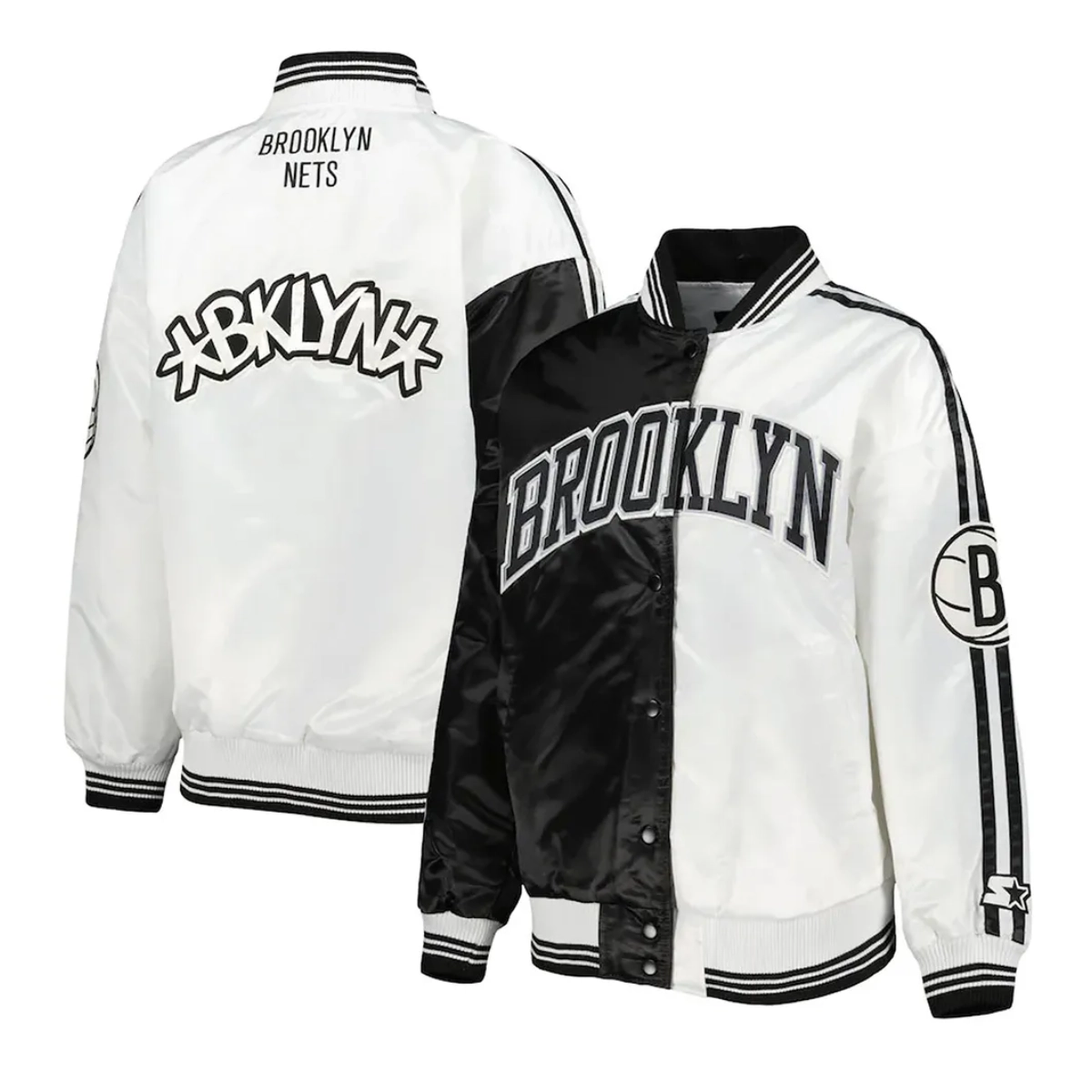 Brooklyn nets split colorblock black and white jacket