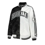 Brooklyn Nets Women's Split Colorblock Black/White Satin Jacket