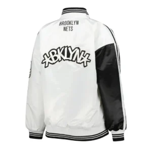 Brooklyn nets split colorblock satin varsity jacket