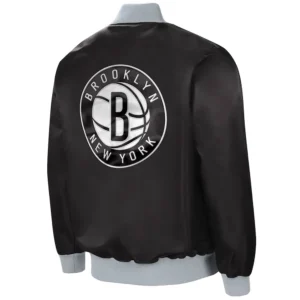 Brooklyn nets the ambassador satin varsity jacket black 2
