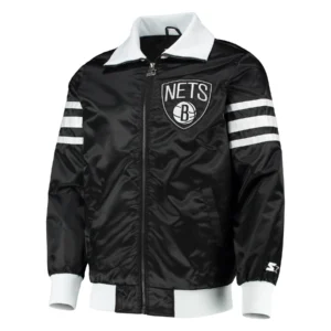 Brooklyn nets the captain ii satin varsity jacket black 1