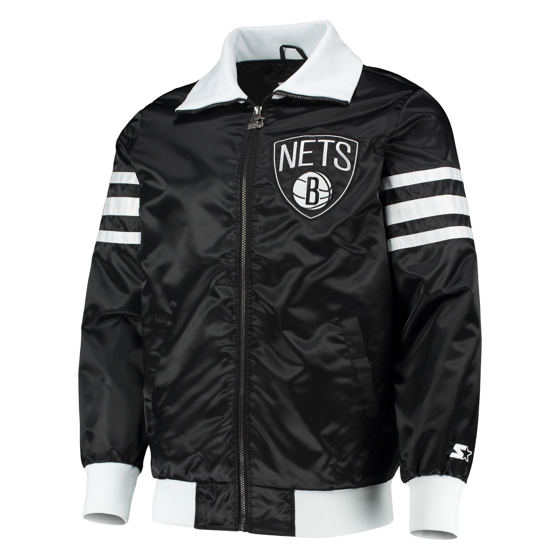 Brooklyn nets the captain ii satin varsity jacket black 1