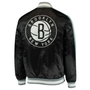 Brooklyn nets the offensive satin varsity jacket black 1
