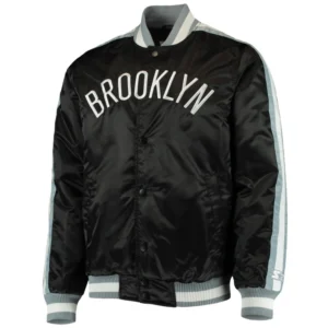 Brooklyn nets the offensive satin varsity jacket black 2