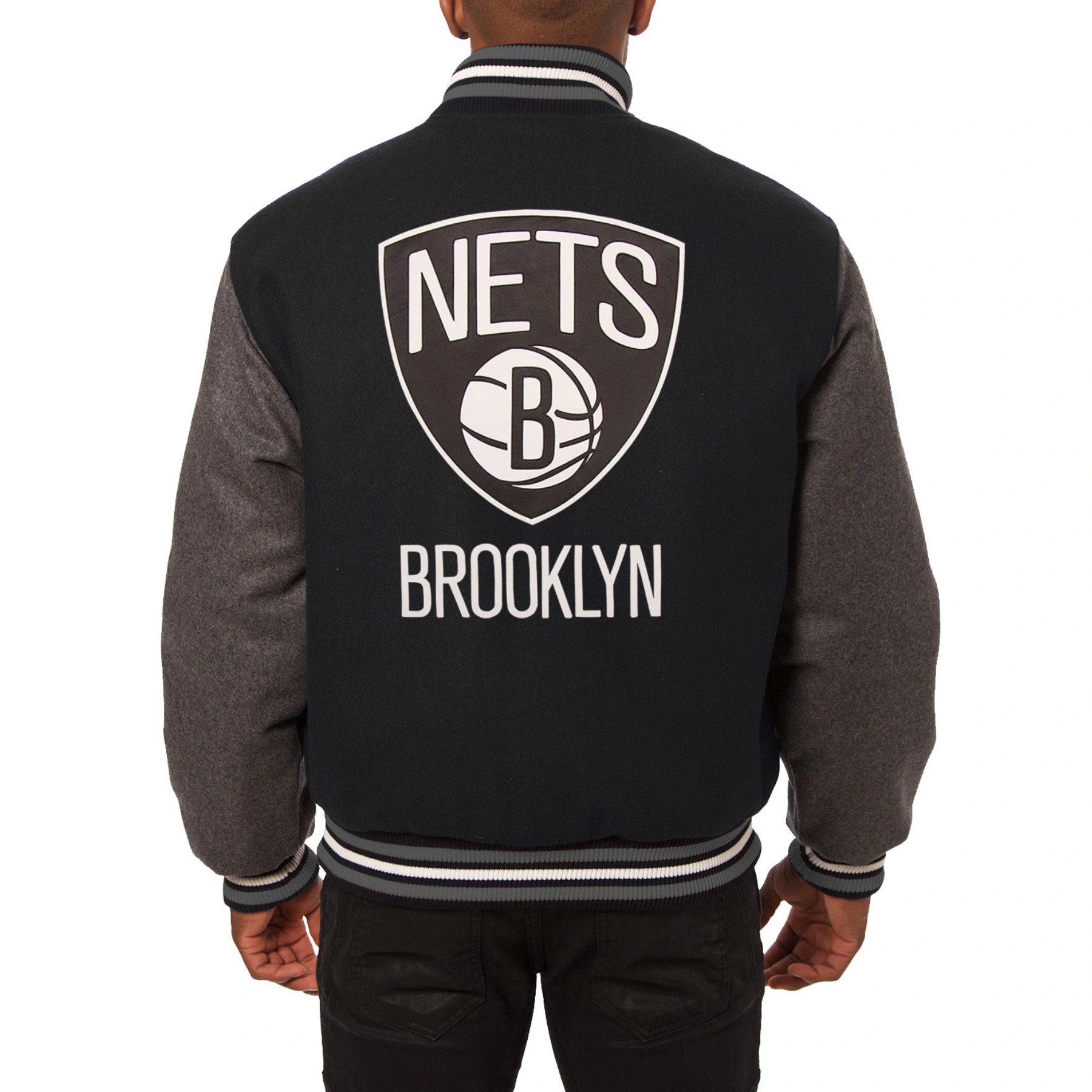 Brooklyn nets two tone wool varsity jacket black grey1 1
