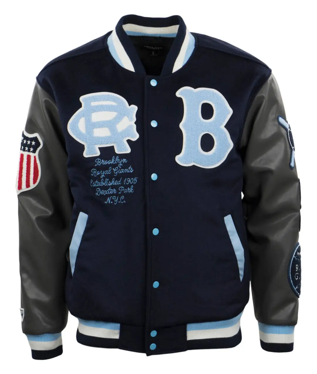 Brooklyn royal giants vintage navyblack wool leather varsity jacket 1